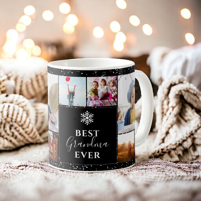 Taza De Café Mejores Navidades de la abuela 5 fotos cuadrícula  (Best grandma Christmas 5 photos collage grid black Coffee Mug)