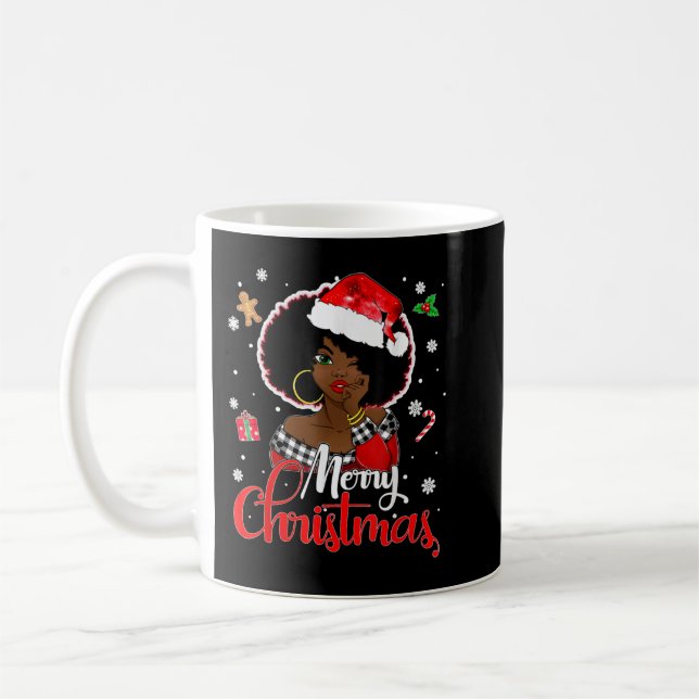 Taza De Café Melanin Navidades de la Chica africana norteameric (Izquierda)