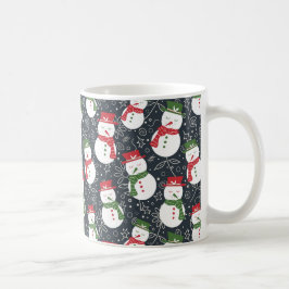 Taza De Café Mellow Snowmen - Navidad, patrón rojo y verde.