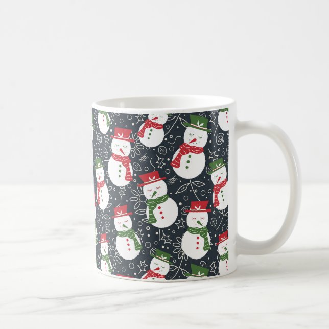 Taza De Café Mellow Snowmen - Navidad, patrón rojo y verde. (Derecha)