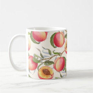 Taza De Café Melocotones acuáticos, patrón floral sin fisuras.