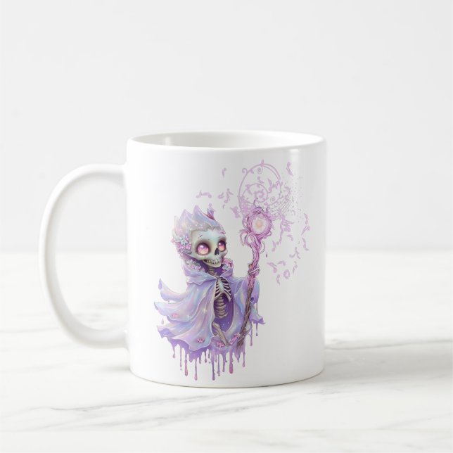 Taza De Café Melodías mágicas del lindo esqueleto morado. (Izquierda)