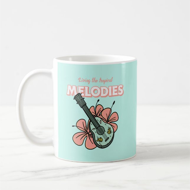 Taza De Café Melodías Tropicales Ukulele Arte Floral (Izquierda)