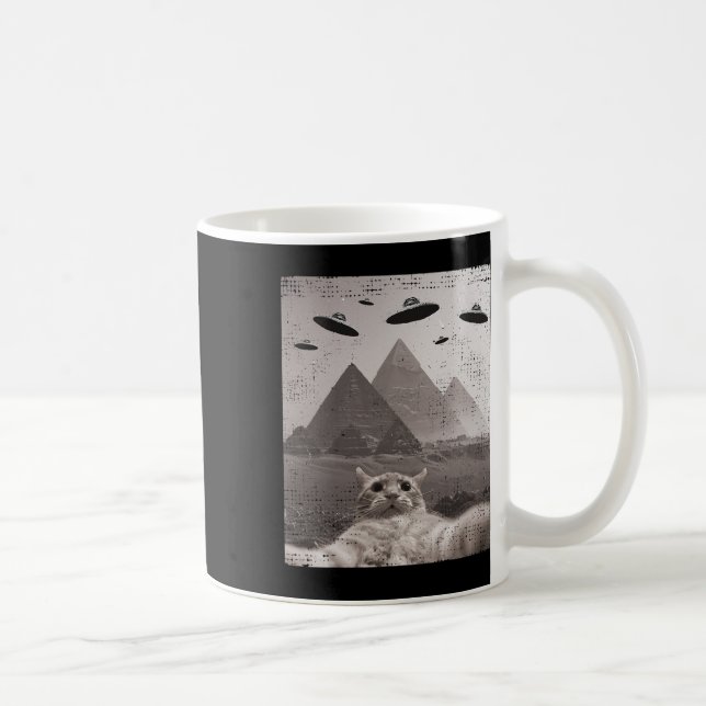 Taza De Café Meme Cat Ufo - Gracioso Selfie Cat Con Ufos (Derecha)