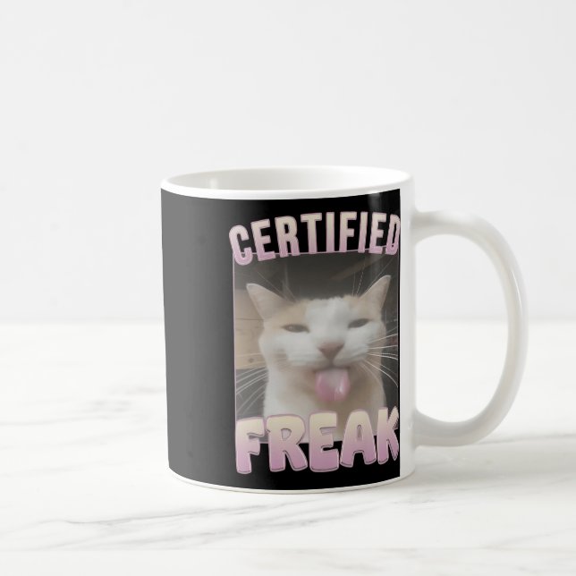 Taza De Café Meme de gato Freak Funny Certificado (Derecha)