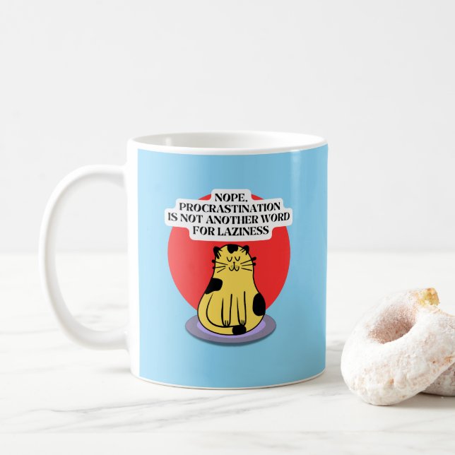 Taza De Café Meme del Gato Tema Procrastinación (Con donut)