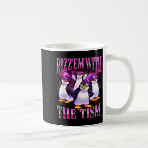 Taza De Café Meme divertido de pingüino retro con rizz em y tis