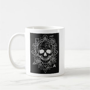 Taza De Café Memento Mori: Arte de Línea Moderna de Cráneo y Má