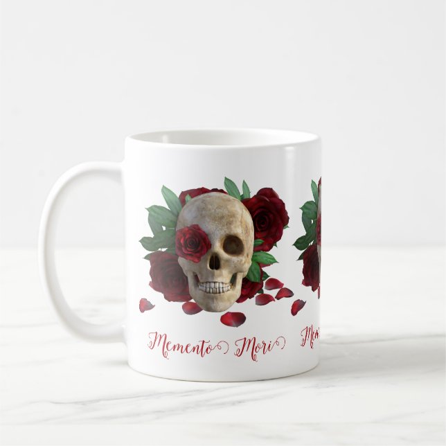 Taza De Café Memento Mori. Cráneo con rosas rojas (Izquierda)