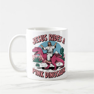 Taza De Café Memes Divertidos de Jesús, Jesús Monta un Dinosaur