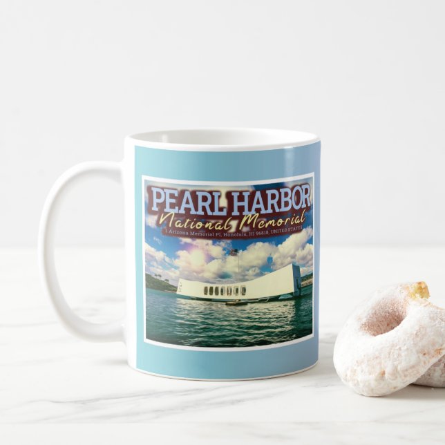TAZA DE CAFÉ MEMORIAL NACIONAL PEARL HARBOR - HONOLULU HAWAII (Con donut)
