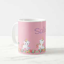 Taza De Café Menor unicornio y floral personalizada