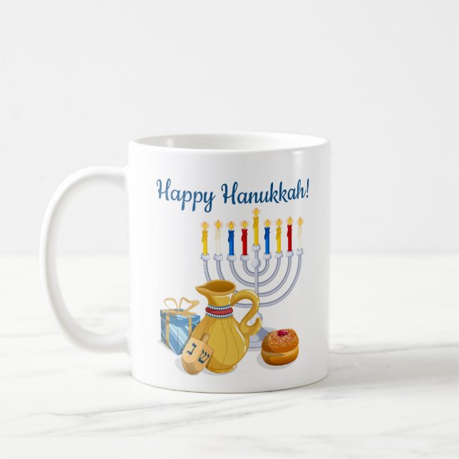 Taza De Café Menorá tradicional Feliz Hanukkah Chag Sameach (Izquierda)