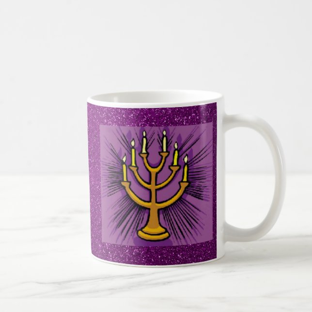 Taza De Café Menorah amarillo Purple Faux Purpurina (Derecha)