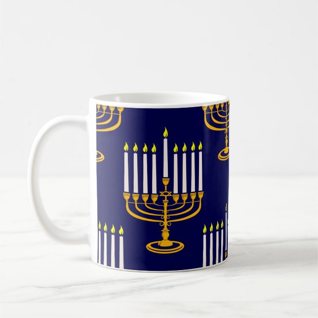 Taza De Café menorah azul hanukkah jewish print (Izquierda)