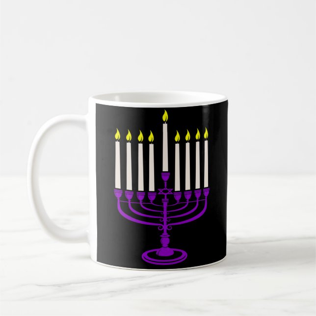 Taza De Café menorah morada hanukkah (Izquierda)