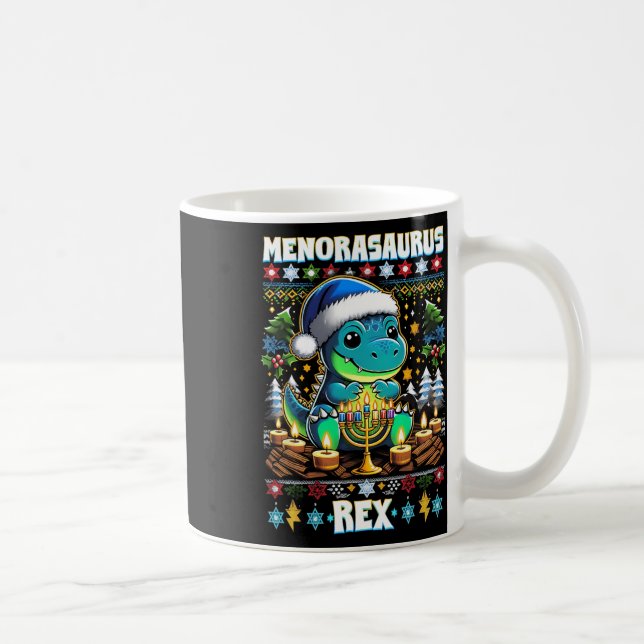 Taza De Café Menorasaurus Rex Dino Trex Suéter Feo de Navidad (Derecha)