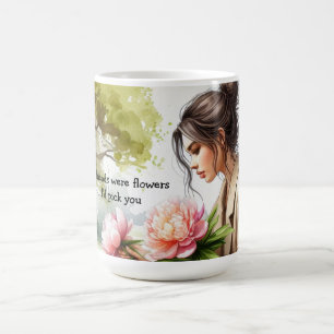 Taza De Café Mensaje de amistad de niña recogiendo flores