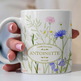 Taza De Café Mensaje de cumpleaños ilustrado con flores salvaje