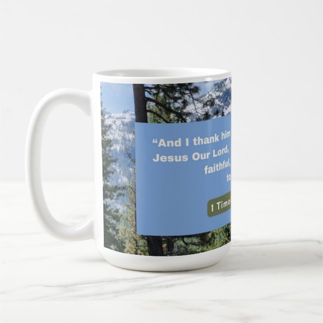 Taza De Café Mensaje de fe - Verso de la Biblia - 1 Timothy 1-1 (Izquierda)