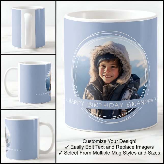 Taza De Café Mensaje de foto de plantilla Keepsake Grandpa Blue (Subido por el creador)