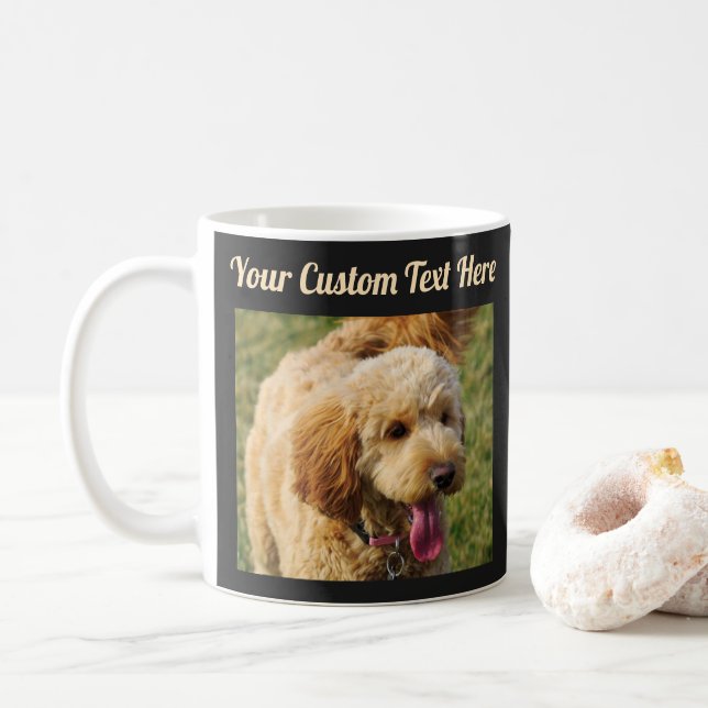 Taza De Café Mensaje de Personalizado negro Perro de Goldendood (Con donut)
