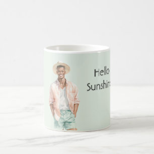 Taza De Café Menta Melocotón Hola Sol Hombre Negro