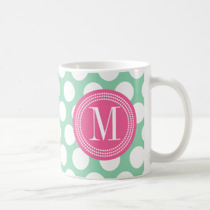 Taza De Café Menta oscura y lunares grandes del Pink  cones
