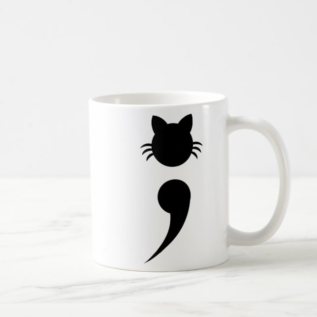 Taza De Café Mental Health Awareness Cat Semicolon Shirt_ Cat L (Derecha)