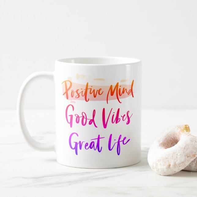 Taza De Café Mente Positiva. Buenos Vibes. Gran Vida (Con donut)
