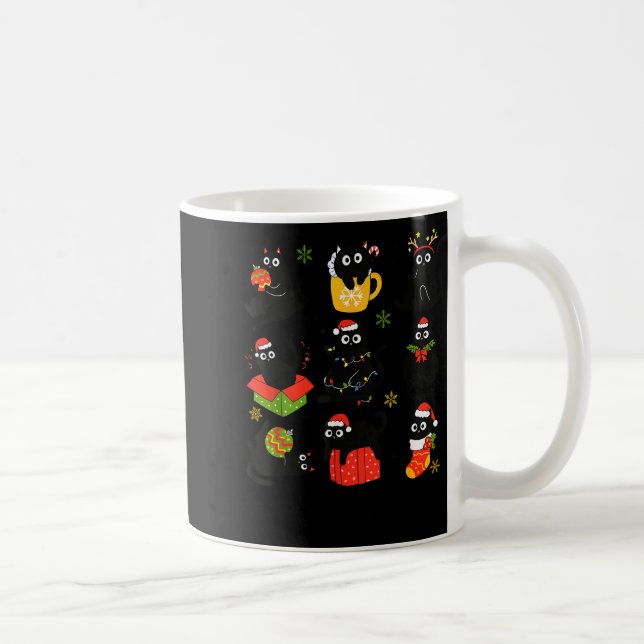 Taza De Café Meow Christmas Xmas Lights Black Cat Pajamas Famil (Derecha)