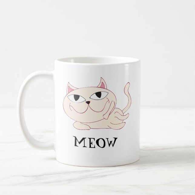 Taza De Café MEOW: El tazón del café del gato rosado Chillin (Izquierda)