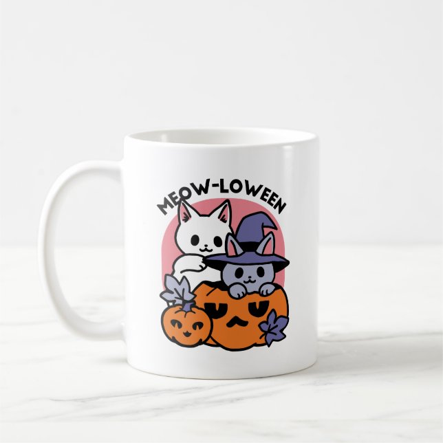 Taza De Café Meow-Loween - Diseño de felinos Halloween (Izquierda)