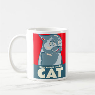 Taza De Café Meow significa woof en una cita graciosa del gato
