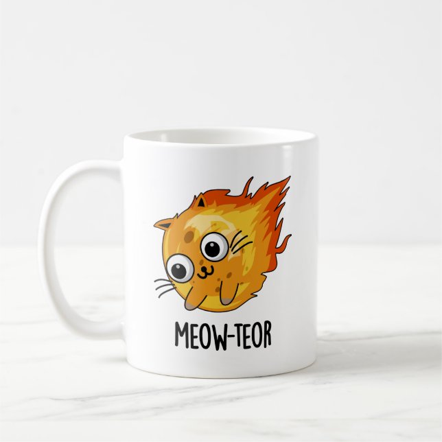 Taza De Café Meow-teor Funny Meteor Pun (Izquierda)