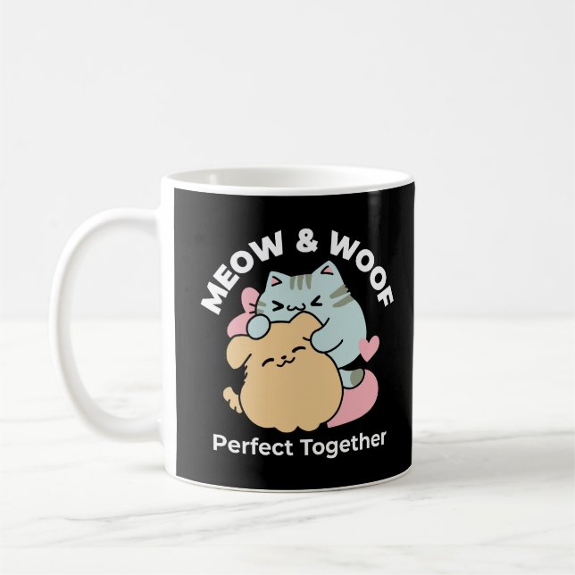 Taza De Café Meow & Woof Perfect Together: Gato y perro delicio (Izquierda)