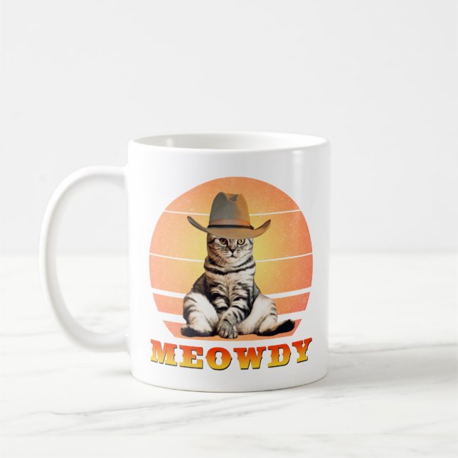 Taza De Café Meowdy Funny Cowboy Cat (Izquierda)