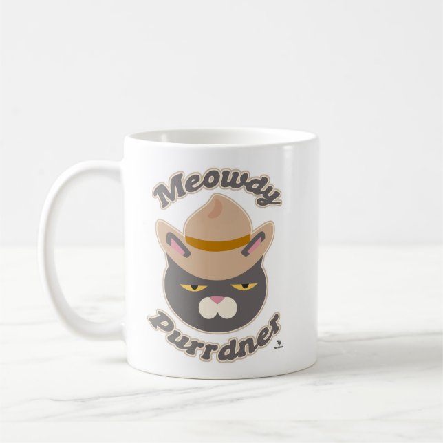 Taza De Café Meowdy Purrdner Howdy Cowboy Gorra Cat Fun (Izquierda)