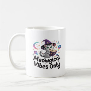 Taza De Café Meowgical Vibes Only, Bruja Kawaii Gato Flotante O