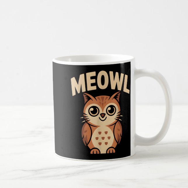 Taza De Café Meowl Cat Owl Hybrid Funny Meme Brain Rot Gen Alph (Derecha)