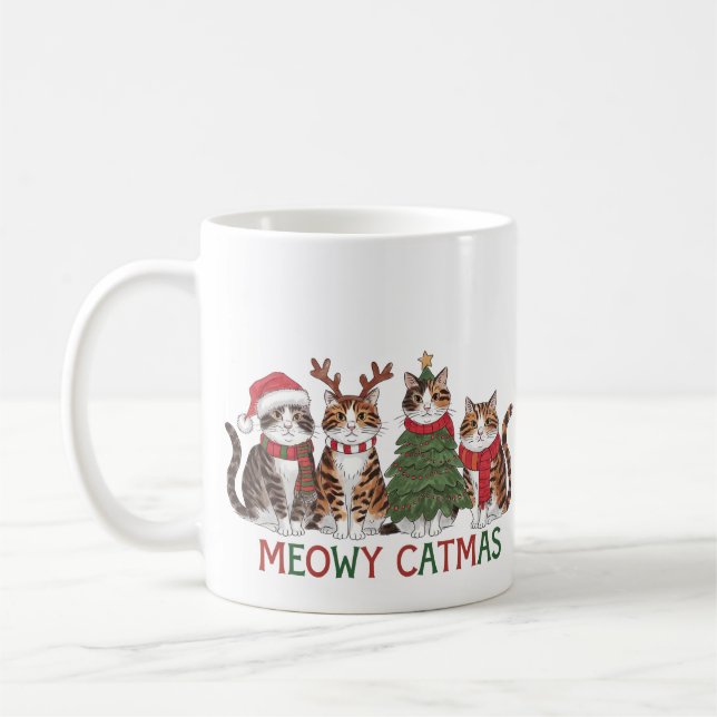 Taza De Café Meowy Catmas Funny Christmas Cats Holiday Gift (Izquierda)
