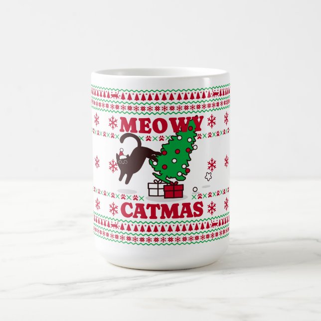Taza De Café Meowy Catmas Holiday Design - Festividad y diversi (Centro)