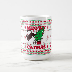 Taza De Café Meowy Catmas Holiday Design - Festividad y diversi