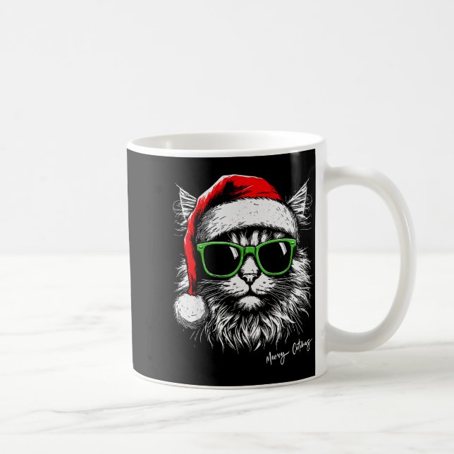Taza De Café Meowy Catmas Santa Hat Cute Cat Christmas Pajamas  (Derecha)