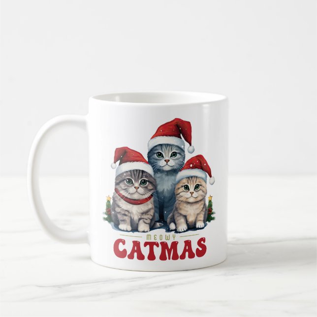 Taza De Café Meowy CaTMas Tres gatos SMiling (Izquierda)
