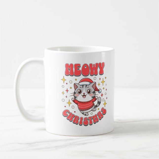 Taza De Café Meowy Christmas Cat Cute Festive Feline Kitten (Izquierda)
