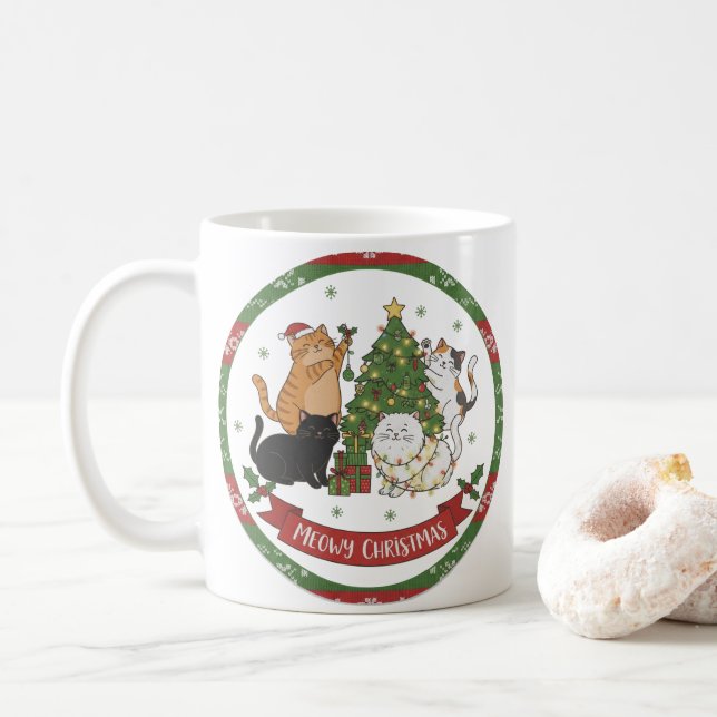 Taza De Café Meowy Christmas Cat Lovers Mug - Christmas Gift (Con donut)