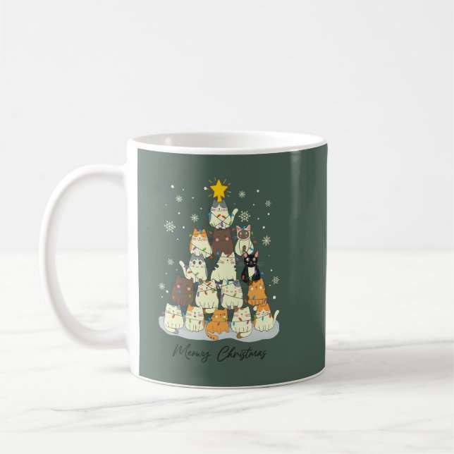 Taza De Café Meowy Christmas — Cute Cat Tree (Izquierda)