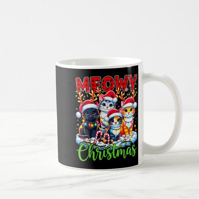 Taza De Café Meowy Christmas Reindeer Xmas Lights Santa Cat  (Derecha)