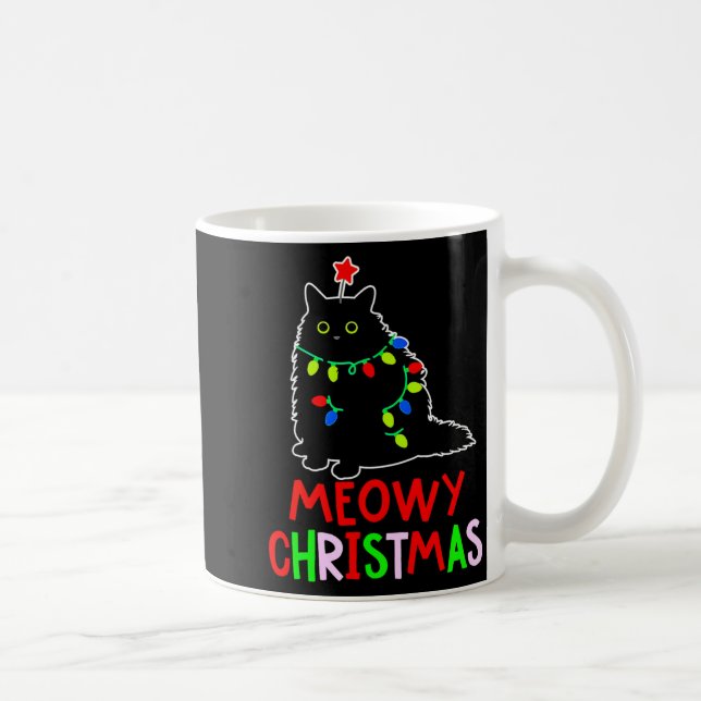 Taza De Café Meowy Christmas Xmas Lights Black Cat Pajamas  (Derecha)